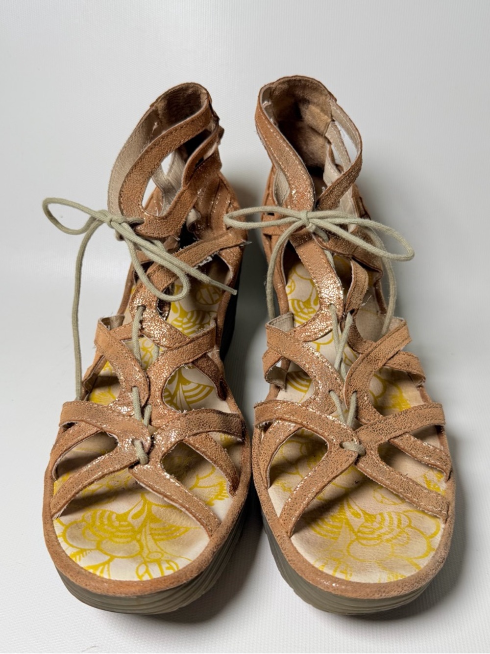 Fly London Yuke Lace Up Gladiator Wedge Sandals - sz 41